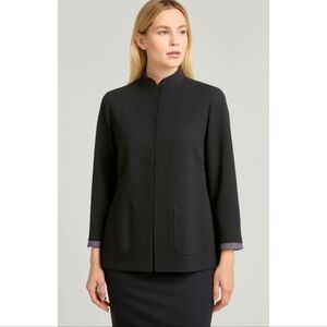 Blanc De Chine Silk Lined Crepe Hook Front Drapey Jacket Black Lavender 12